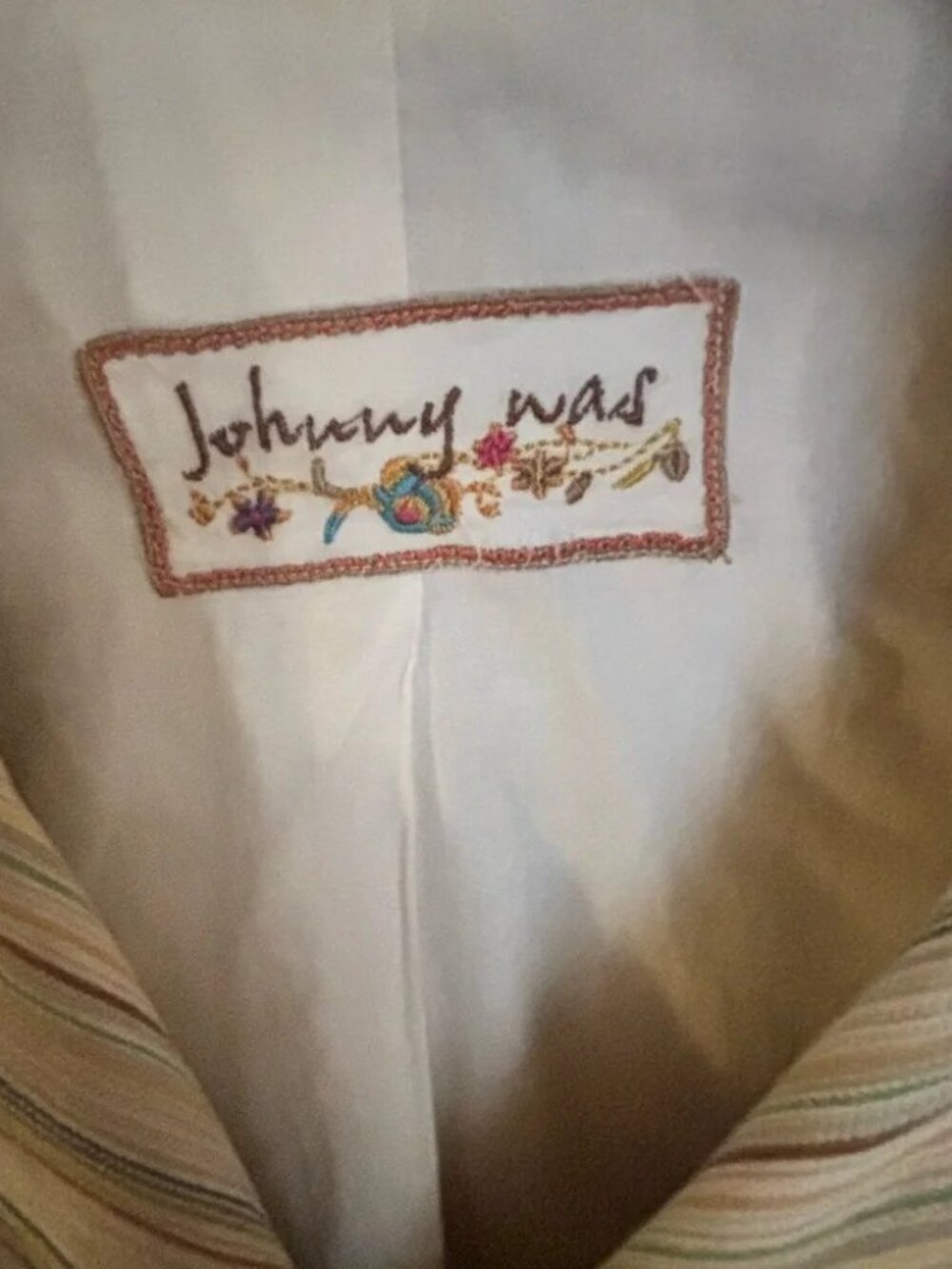 Johnny Was Striped Embroidered Floral Fully Lined Jacket Blazer Women's Medium - Picture 8 of 10